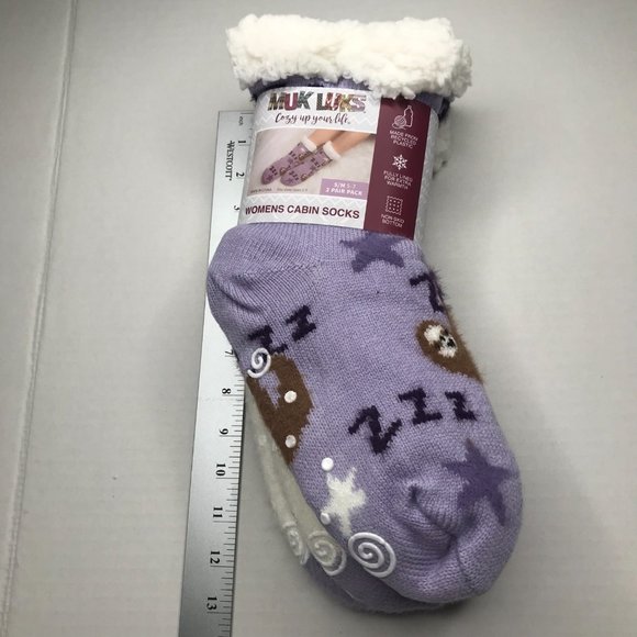 2 Pair Pack Muk Luks Women's Cabin Socks Purple/White Size S/M New - Picture 5 of 5